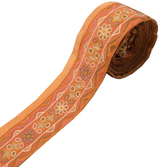 Sushila Vintage Orange Saree Border Indian Craft Sewing Trim Embroidered Ribbon