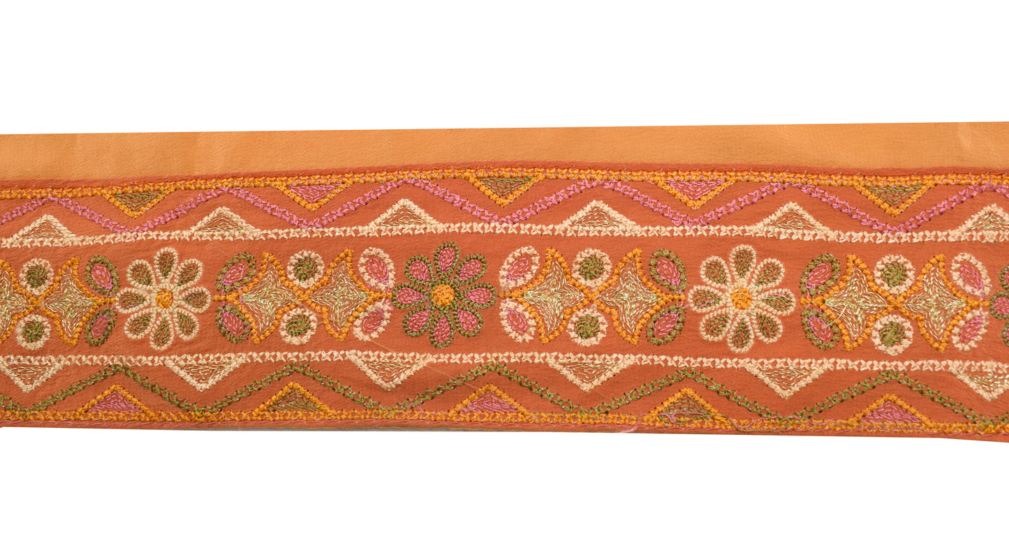 Sushila Vintage Orange Saree Border Indian Craft Sewing Trim Embroidered Ribbon