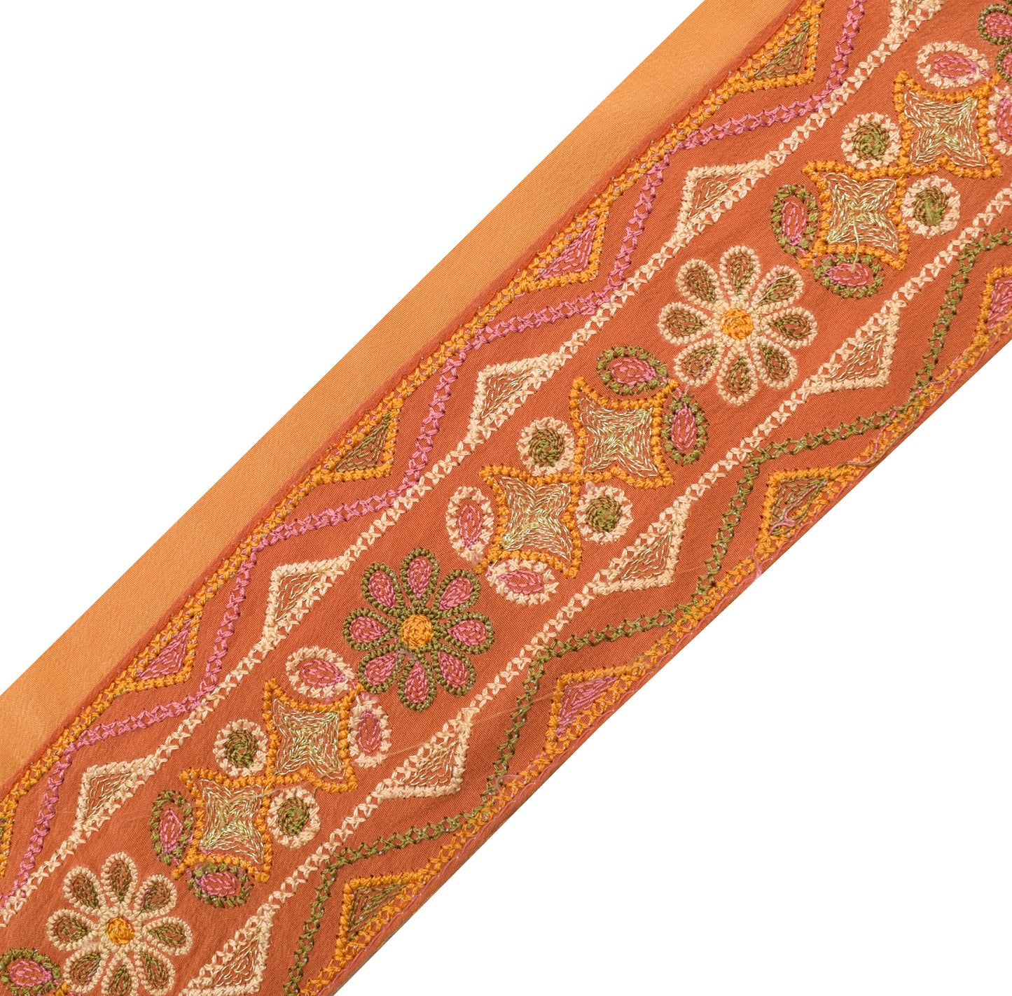 Sushila Vintage Orange Saree Border Indian Craft Sewing Trim Embroidered Ribbon