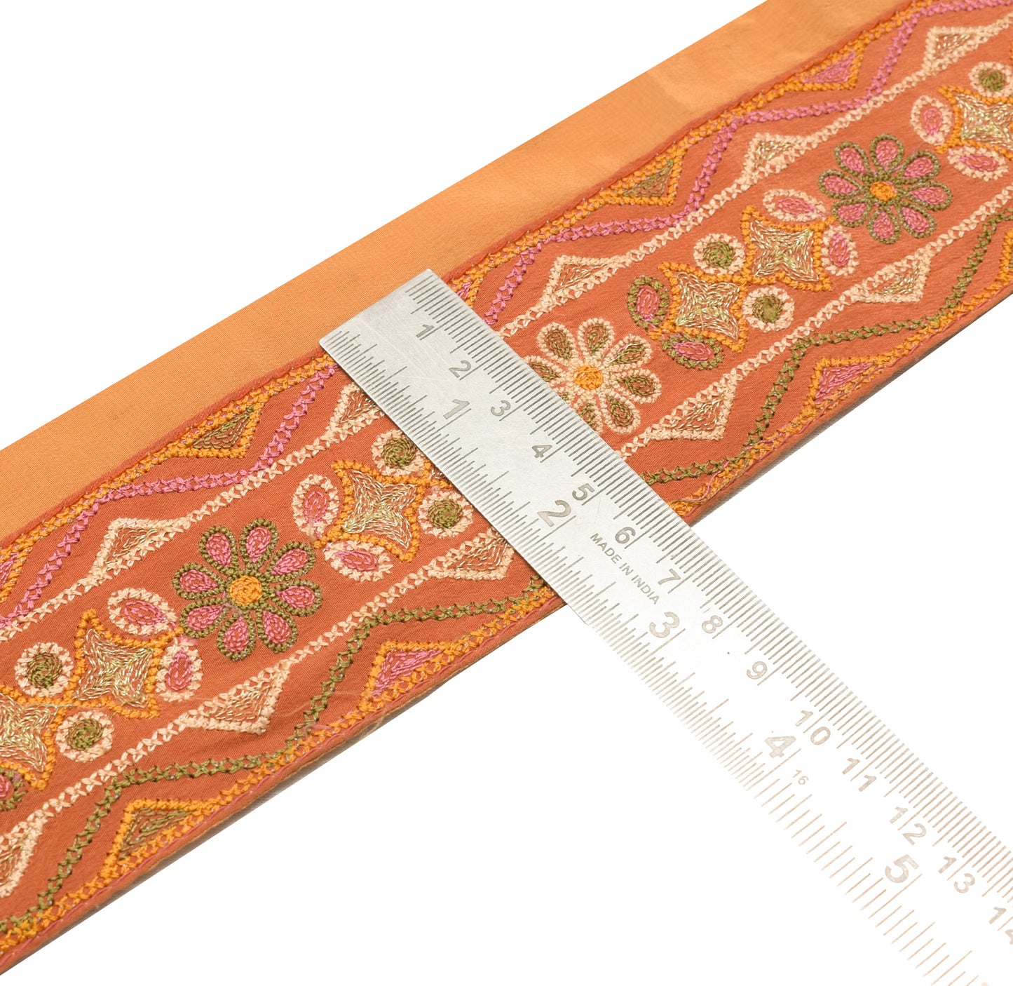Sushila Vintage Orange Saree Border Indian Craft Sewing Trim Embroidered Ribbon