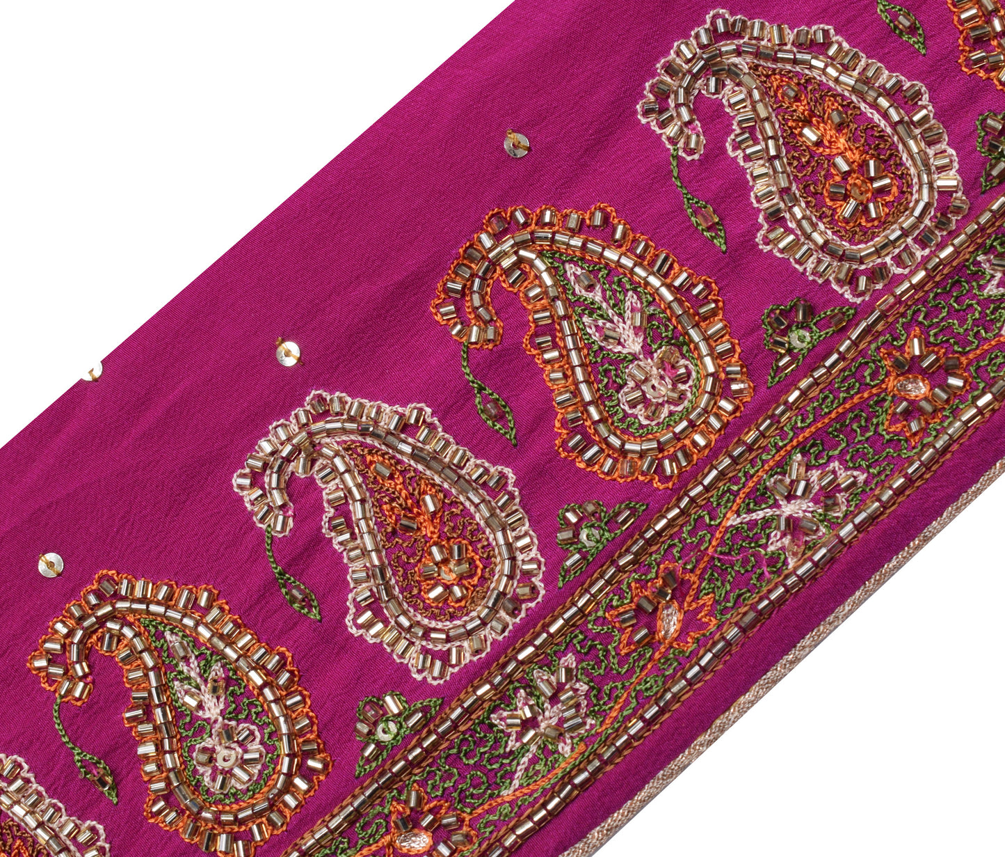 Sushila Vintage Magenta Saree Border Indian Craft Sewing Trim Hand Beaded Ribbon