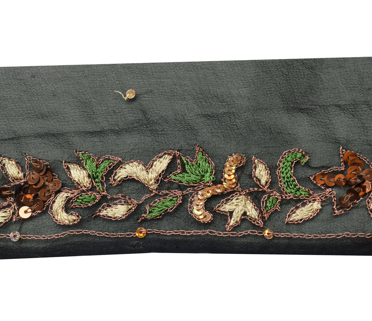Sushila Vintage Black Saree Border Indian Craft Sewing Trim Hand Beaded Ribbon