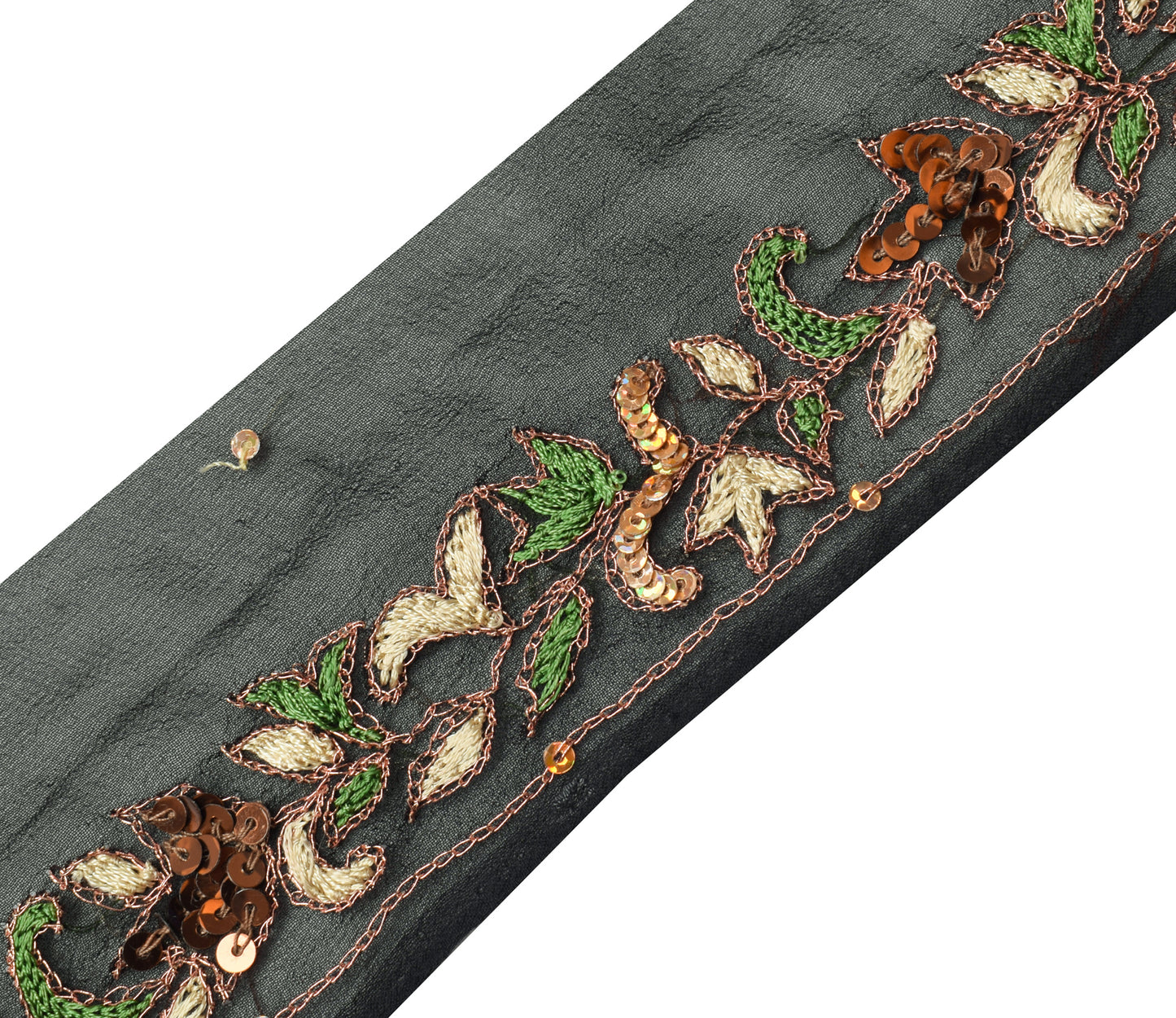 Sushila Vintage Black Saree Border Indian Craft Sewing Trim Hand Beaded Ribbon