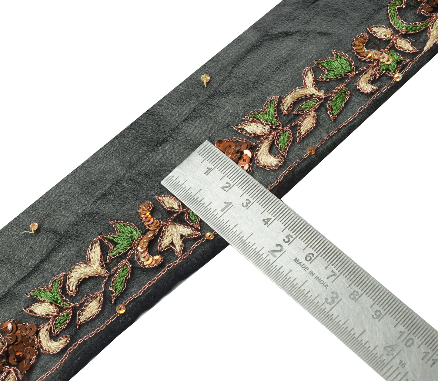 Sushila Vintage Black Saree Border Indian Craft Sewing Trim Hand Beaded Ribbon