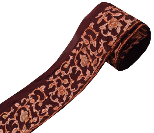 Sushila Vintage Maroon Saree Border Indian Craft Sewing Trim Embroidered Lace
