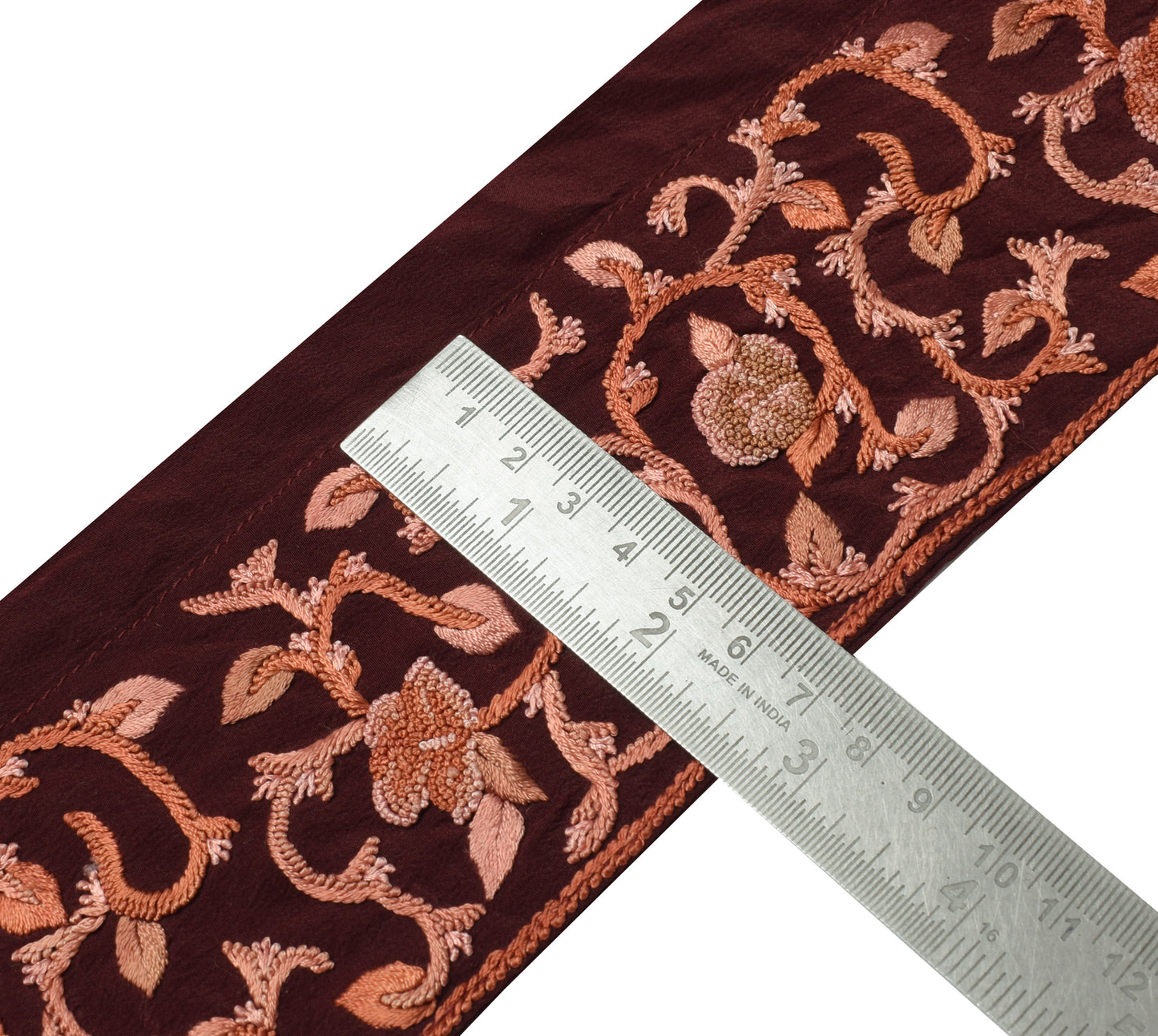Sushila Vintage Maroon Saree Border Indian Craft Sewing Trim Embroidered Lace