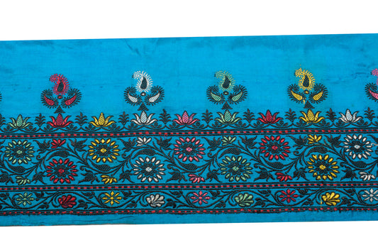 Sushila Vintage Blue Saree Border Indian Craft Sewing Trim Woven Lace Ribbon