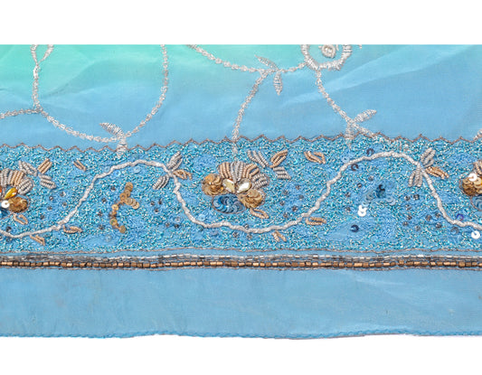 Sushila Vintage Turquoise Saree Border Indian Craft Sewing Trim Hand Beaded Lace