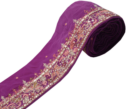 Sushila Vintage Purple Saree Border Indian Craft Sewing Trim Beaded Lace Ribbon