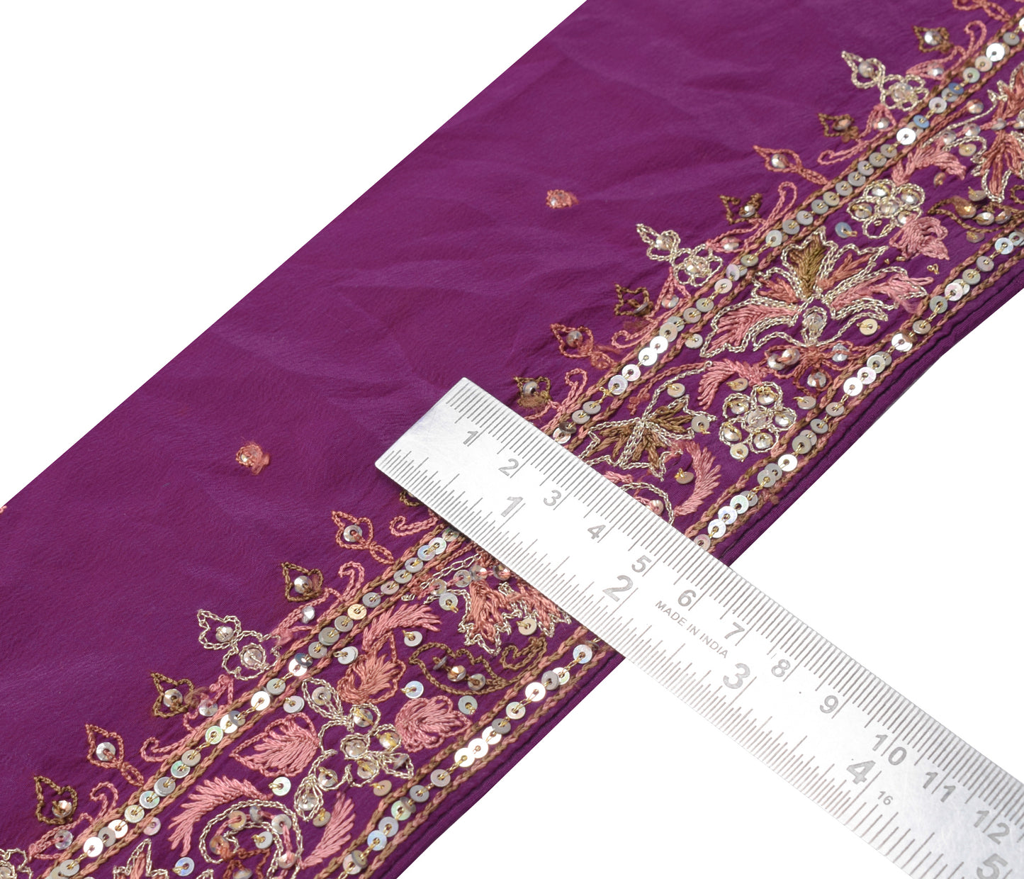 Sushila Vintage Purple Saree Border Indian Craft Sewing Trim Beaded Lace Ribbon