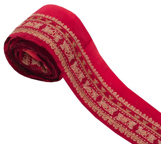 Sushila Vintage Red Saree Border Indian Craft Sewing Trim Embroidery Lace Ribbon