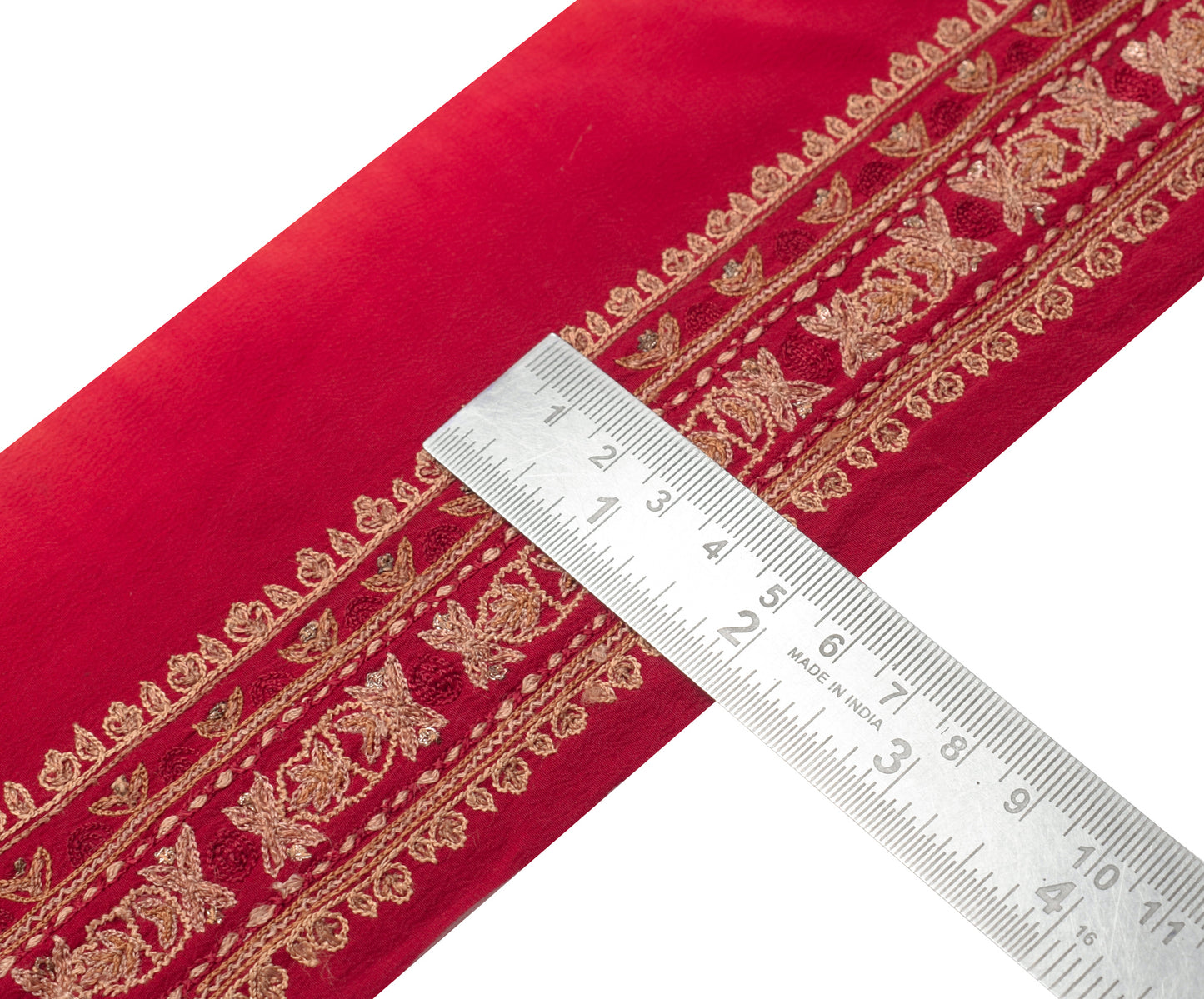 Sushila Vintage Red Saree Border Indian Craft Sewing Trim Embroidery Lace Ribbon