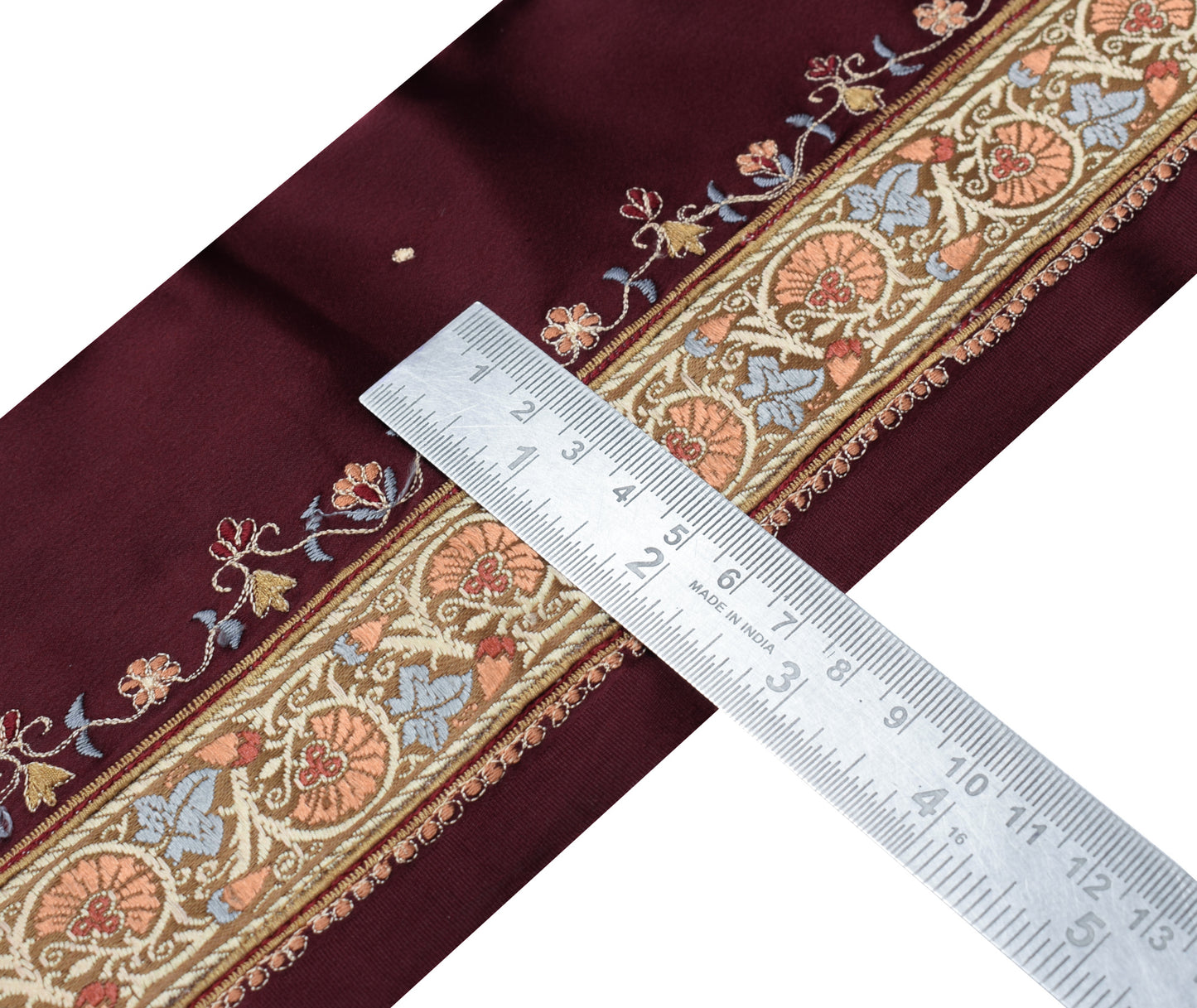 Sushila Vintage Marroon Saree Border Indian Craft Sewing Trim Woven Lace Ribbon