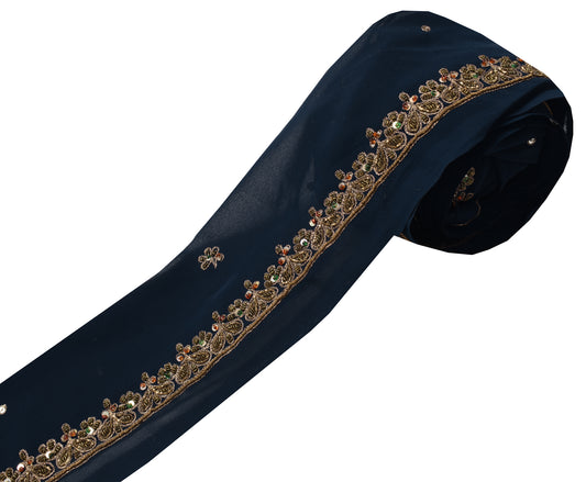 Sushila Vintage Blue Saree Border Indian Craft Sewing Trim Hand Beaded Ribbon