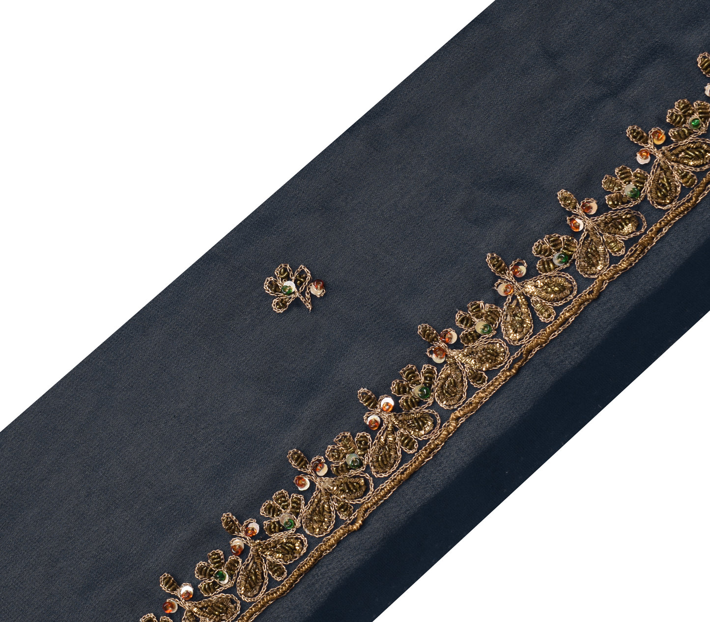 Sushila Vintage Blue Saree Border Indian Craft Sewing Trim Hand Beaded Ribbon