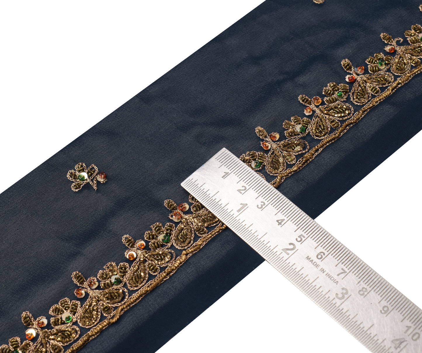 Sushila Vintage Blue Saree Border Indian Craft Sewing Trim Hand Beaded Ribbon