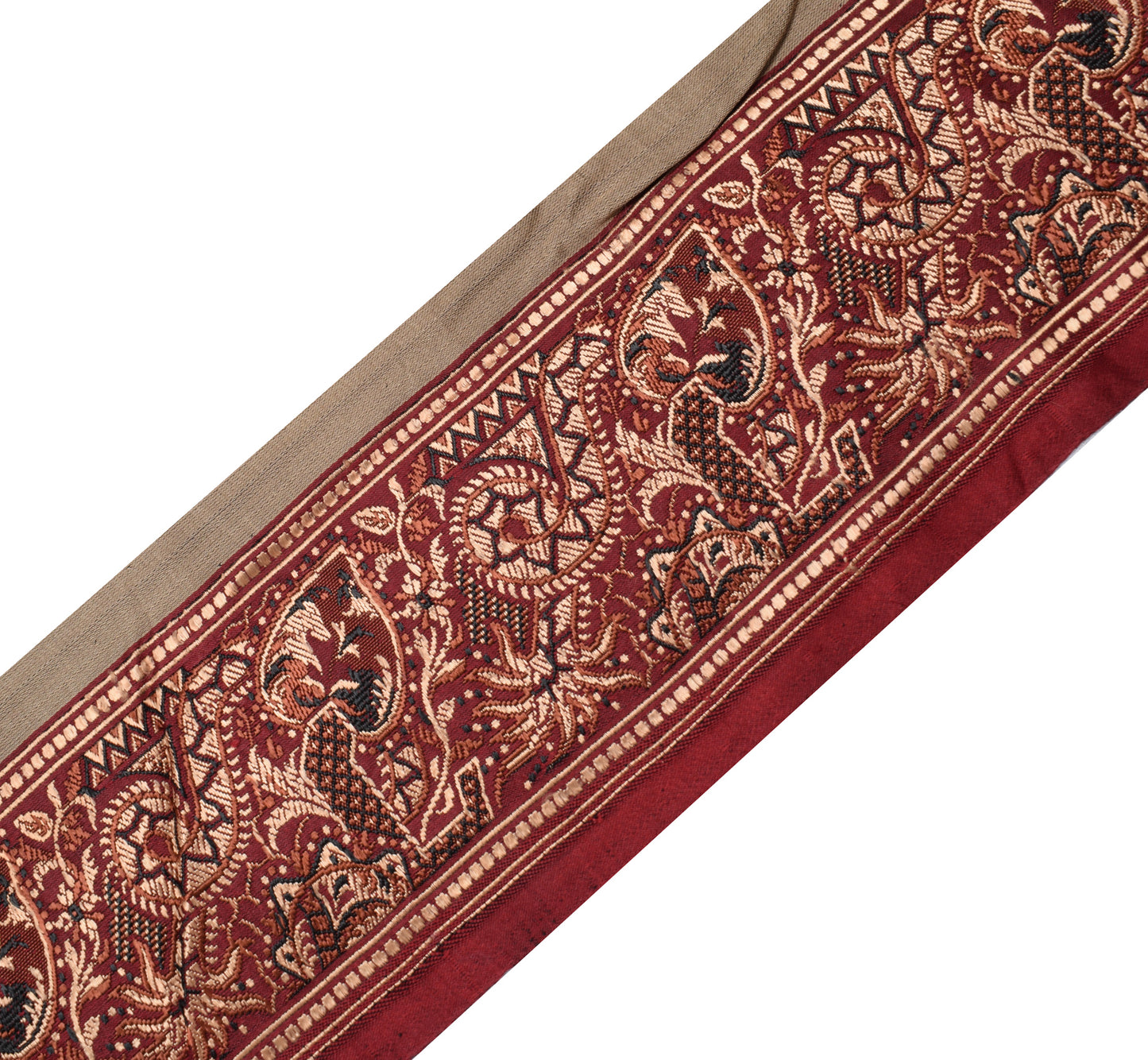 Sushila Vintage Maroon Banarasi Sari Border Indian Craft Sewing Trim Woven Lace