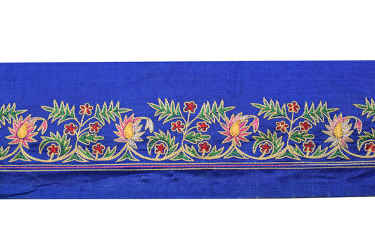 Sushila Vintage Blue Saree Border Indian Craft Sewing Trim Embroidered Ribbon