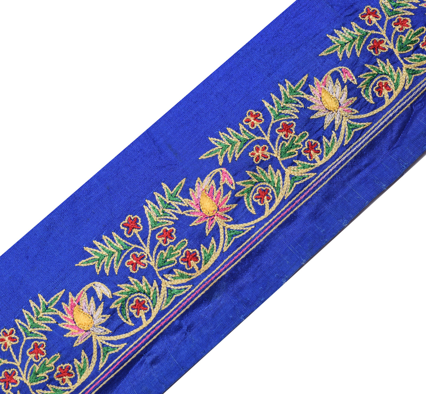 Sushila Vintage Blue Saree Border Indian Craft Sewing Trim Embroidered Ribbon