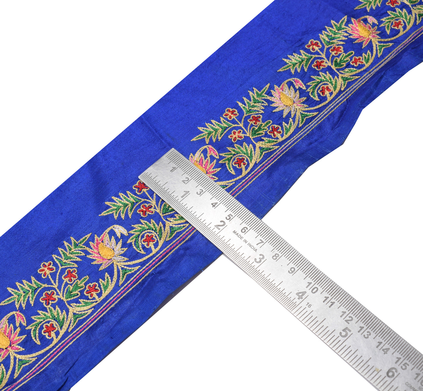 Sushila Vintage Blue Saree Border Indian Craft Sewing Trim Embroidered Ribbon