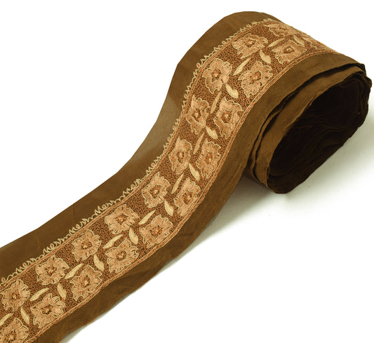 Sushila Vintage Brown Saree Border Indian Craft Sewing Trim Embroidered Ribbon