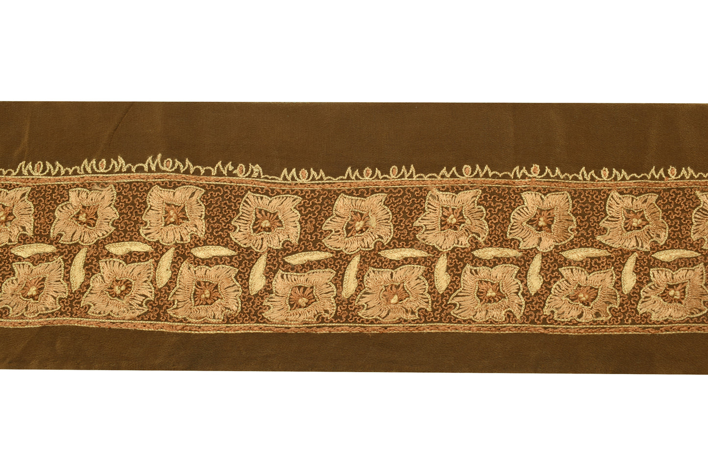 Sushila Vintage Brown Saree Border Indian Craft Sewing Trim Embroidered Ribbon