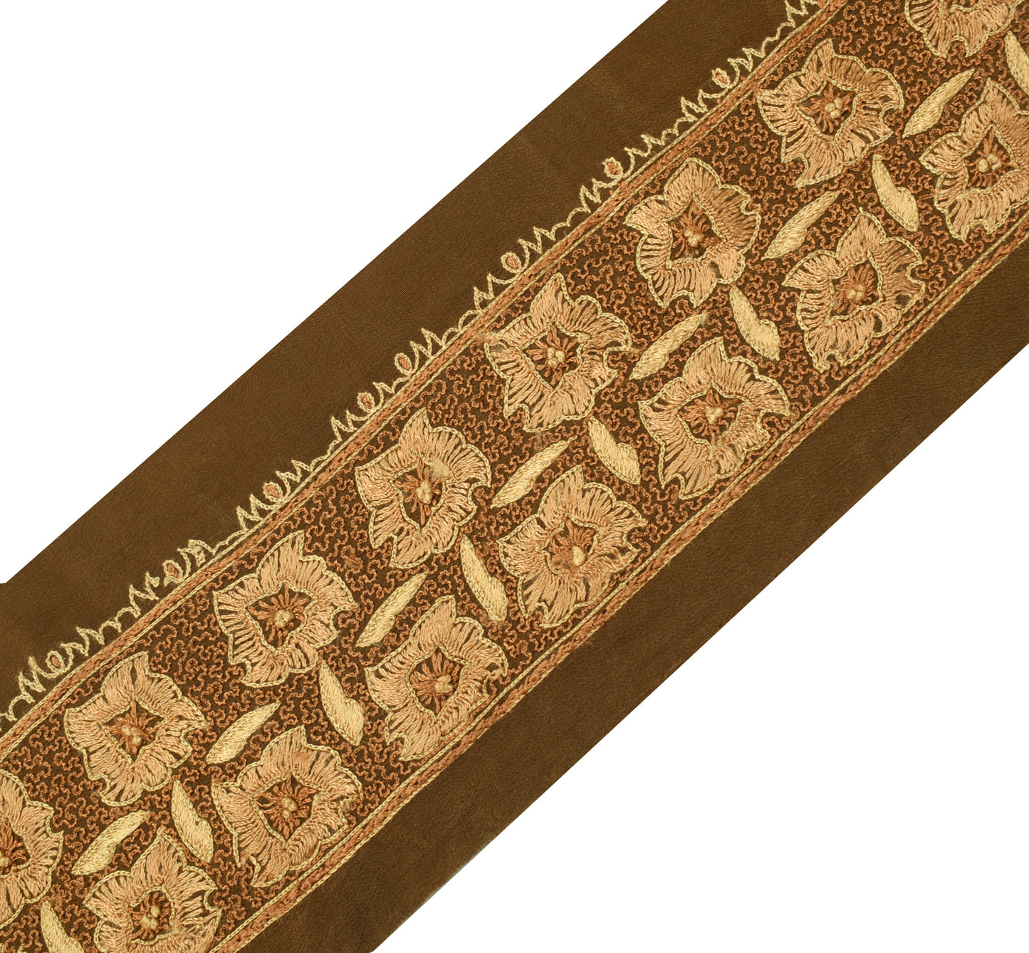 Sushila Vintage Brown Saree Border Indian Craft Sewing Trim Embroidered Ribbon