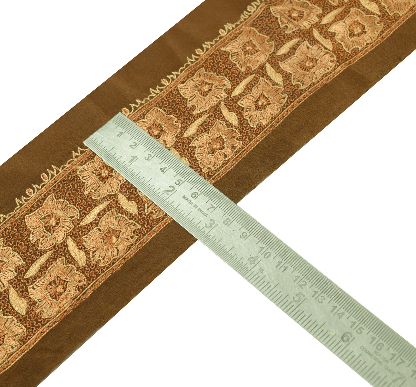 Sushila Vintage Brown Saree Border Indian Craft Sewing Trim Embroidered Ribbon
