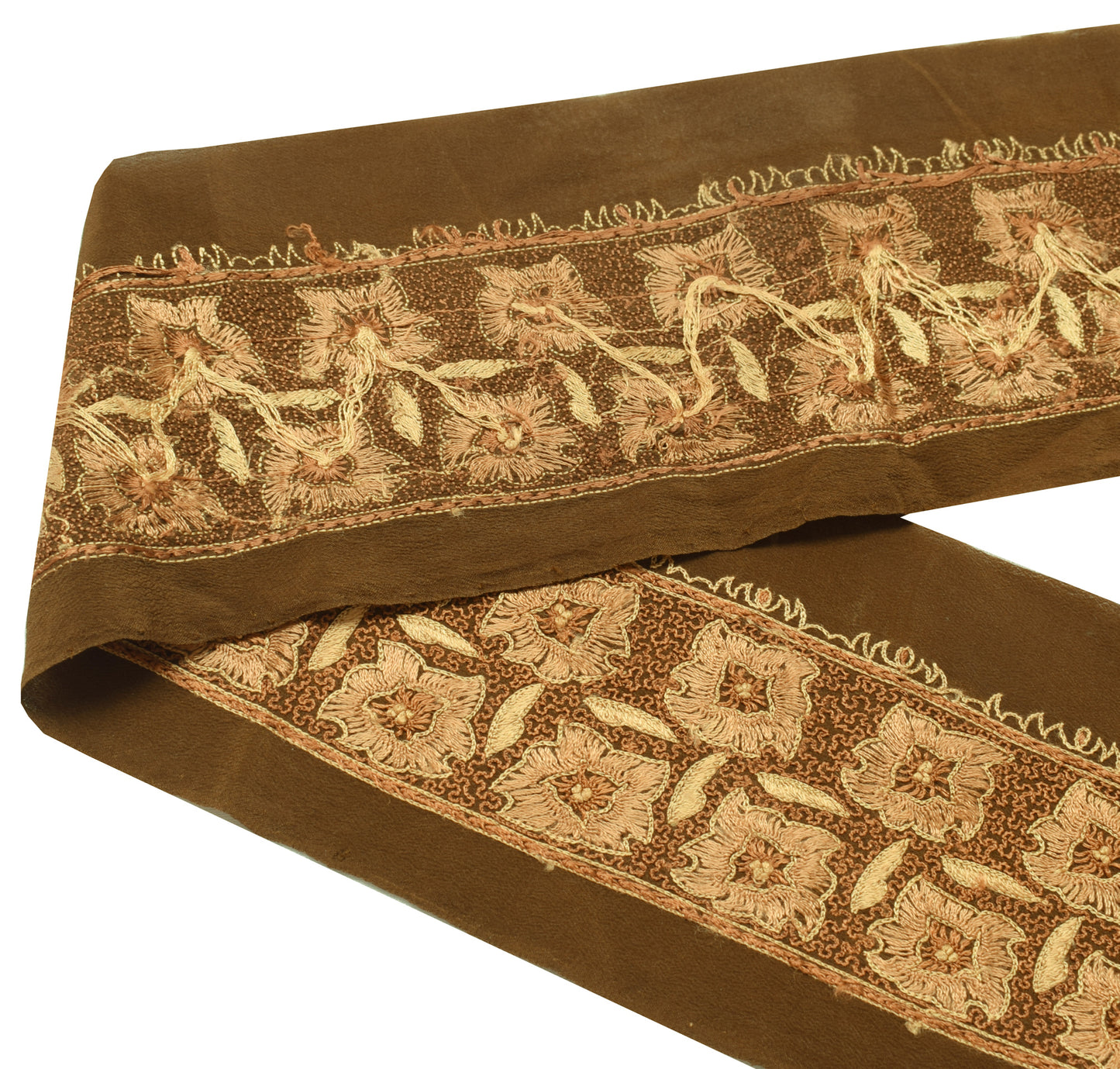 Sushila Vintage Brown Saree Border Indian Craft Sewing Trim Embroidered Ribbon