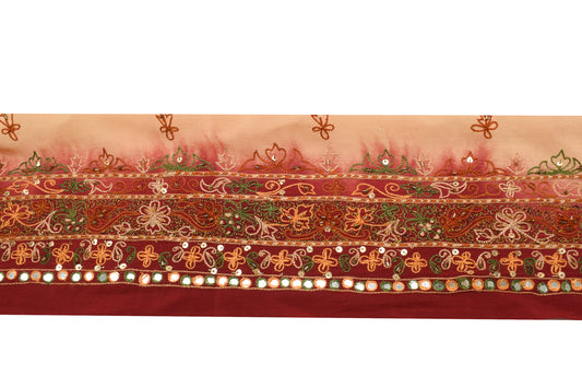 Sushila Vintage Maroon Saree Border Indian Craft Sewing Trim Hand Beaded Ribbon