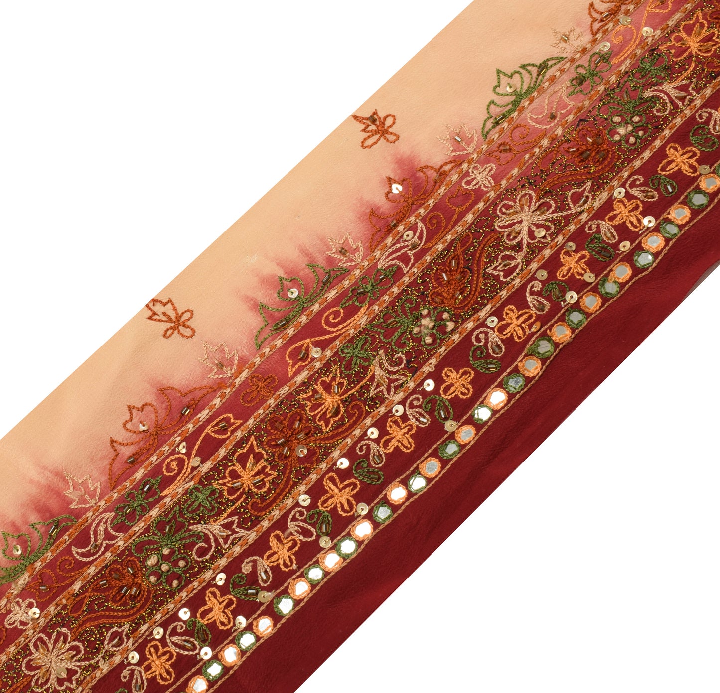 Sushila Vintage Maroon Saree Border Indian Craft Sewing Trim Hand Beaded Ribbon