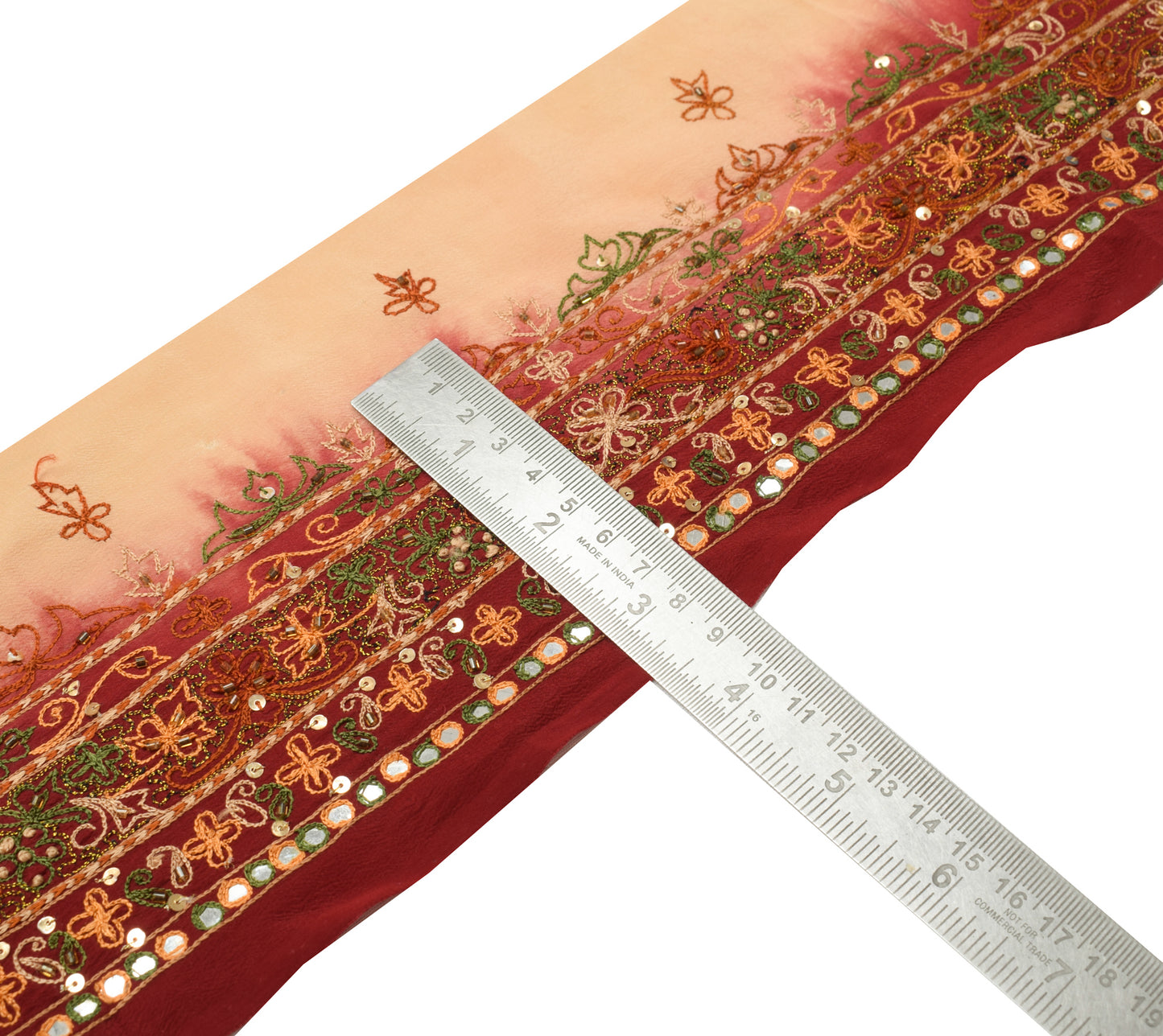 Sushila Vintage Maroon Saree Border Indian Craft Sewing Trim Hand Beaded Ribbon