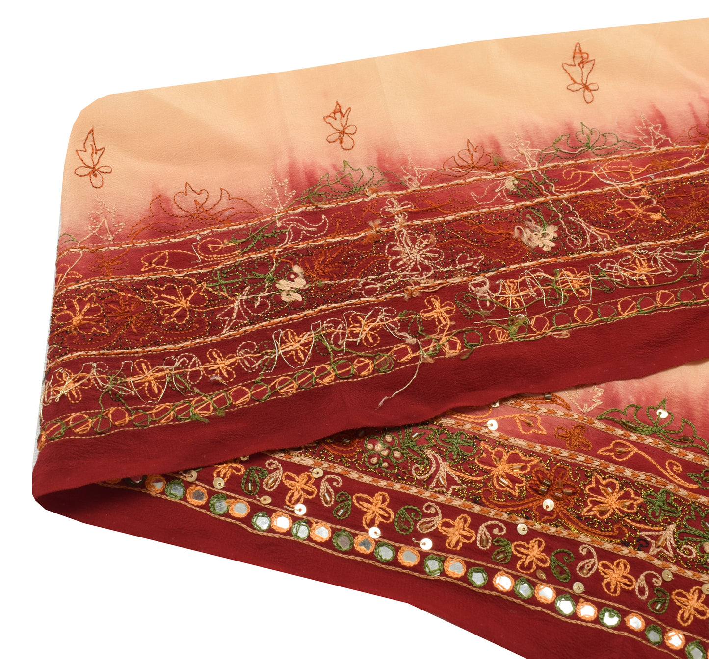 Sushila Vintage Maroon Saree Border Indian Craft Sewing Trim Hand Beaded Ribbon