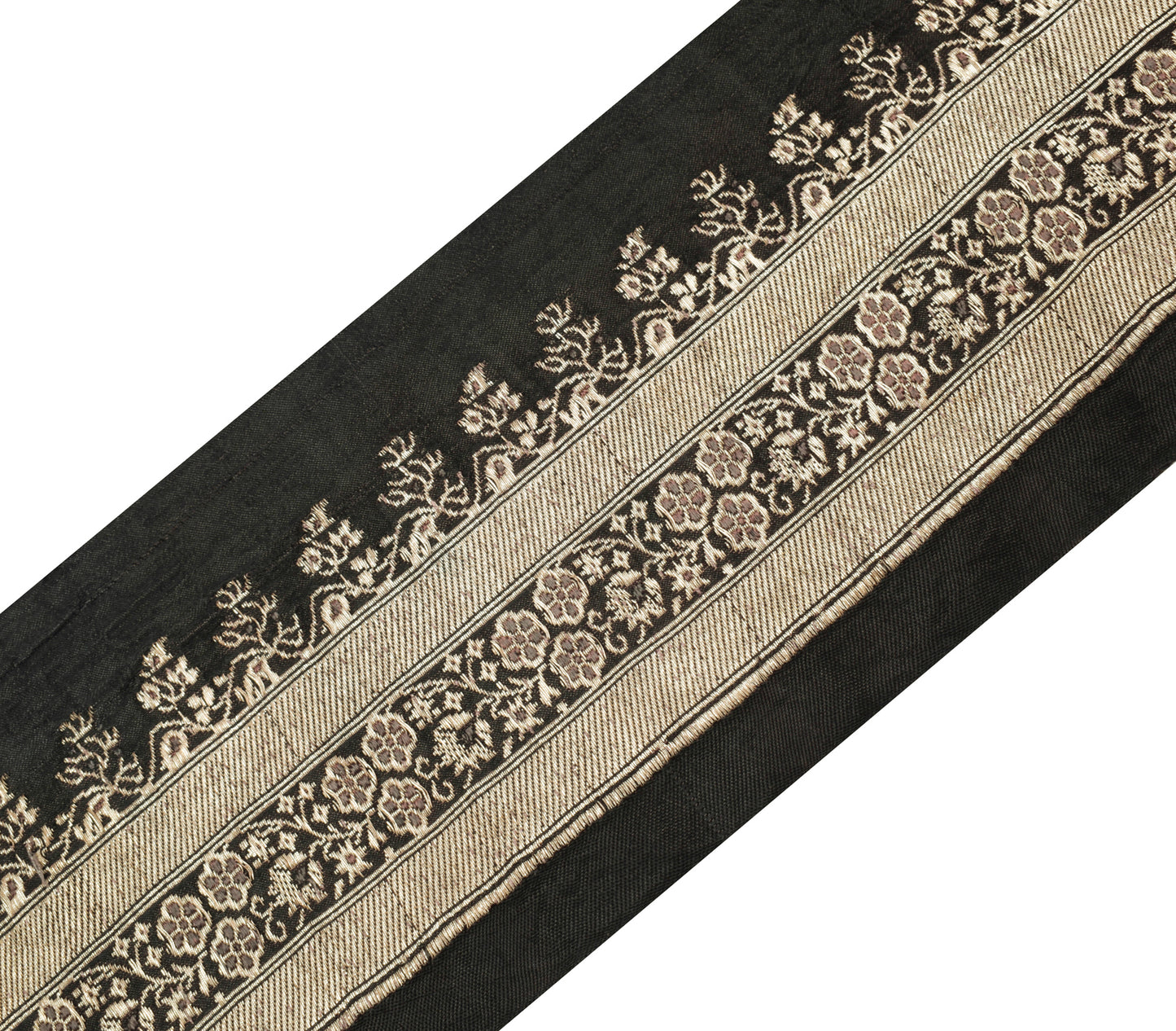 Sushila Vintage Black Banarasi Saree Border Craft Sewing Trim Woven Lace Ribbon
