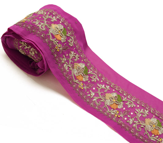 Sushila Vintage Pink Saree Border Indian Craft Sewing Trim Hand Beaded Ribbon