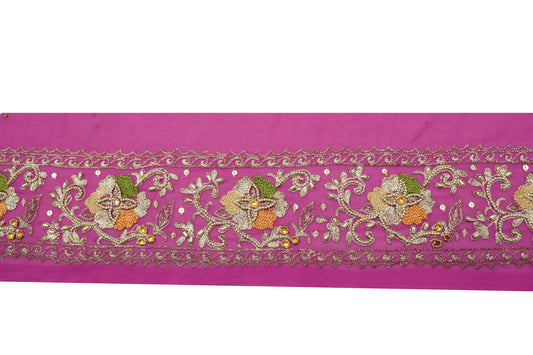 Sushila Vintage Pink Saree Border Indian Craft Sewing Trim Hand Beaded Ribbon