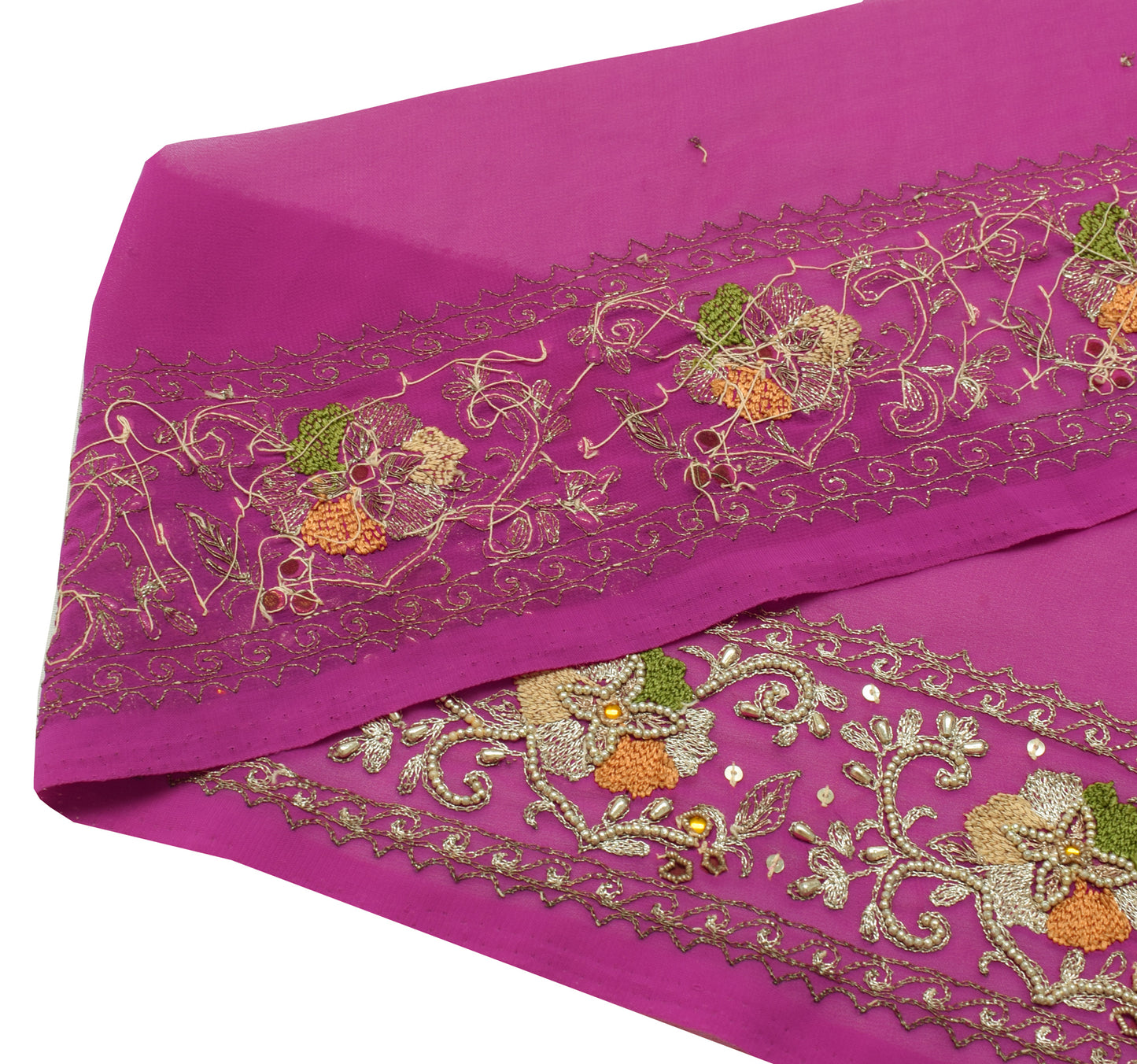 Sushila Vintage Pink Saree Border Indian Craft Sewing Trim Hand Beaded Ribbon
