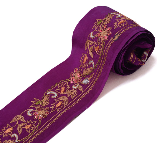 Sushila Vintage Purple Saree Border Indian Craft Sewing Trim Embroidered Lace