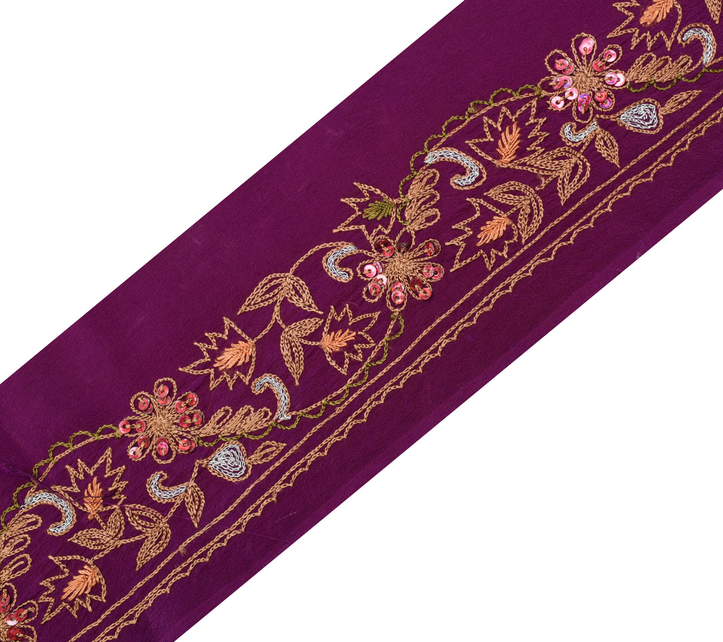 Sushila Vintage Purple Saree Border Indian Craft Sewing Trim Embroidered Lace