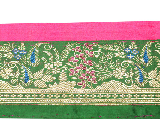 Sushila Vintage Green Banarasi Saree Border Indian Craft Sewing Trim Woven Lace