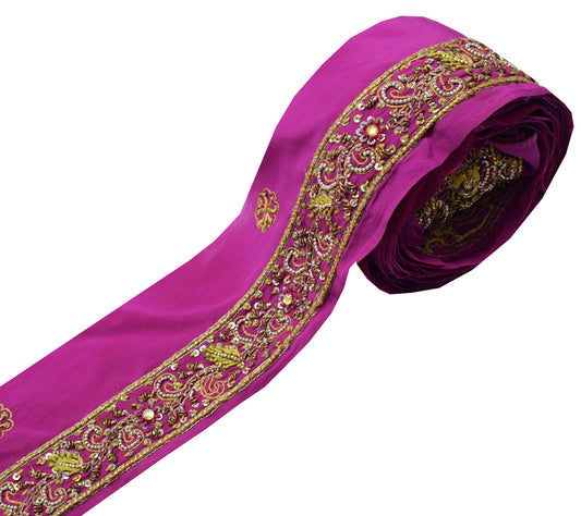 Sushila Vintage Purple Saree Border Indian Craft Sewing Trim Hand Beaded Lace