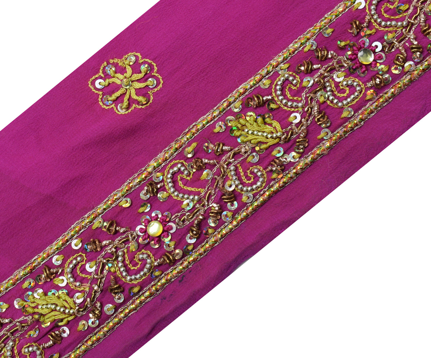 Sushila Vintage Purple Saree Border Indian Craft Sewing Trim Hand Beaded Lace