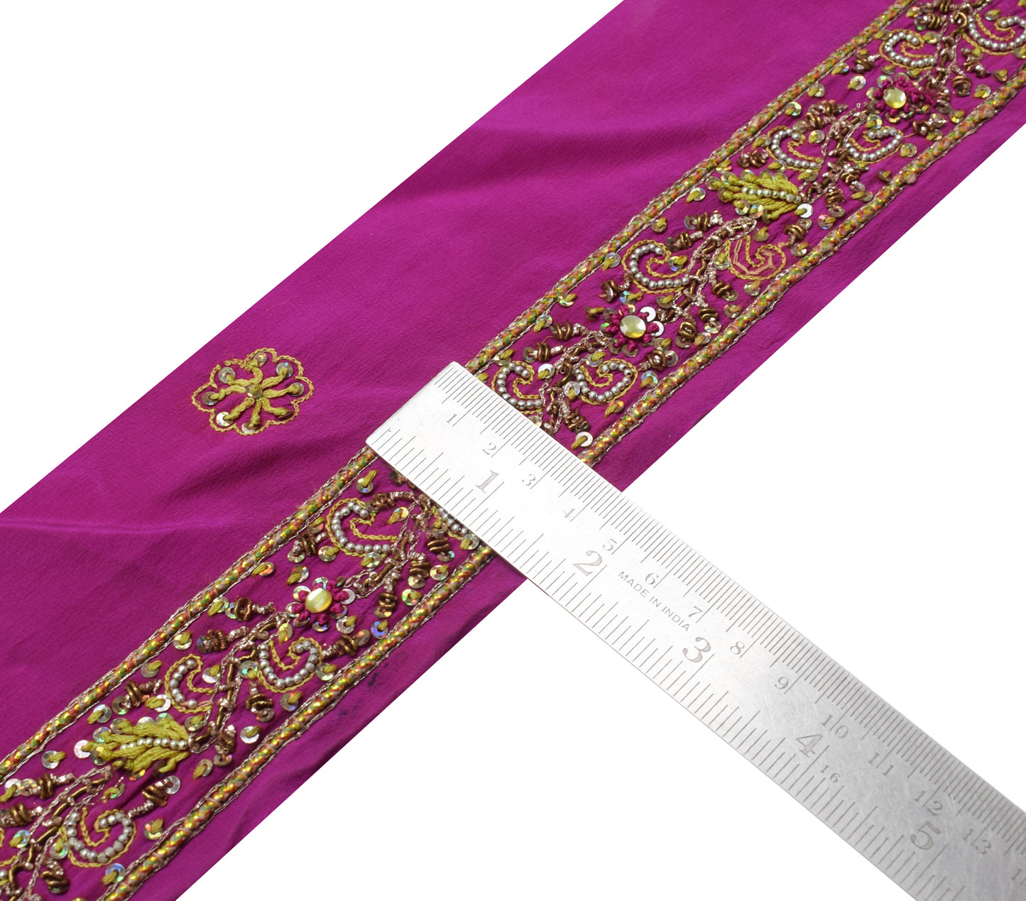 Sushila Vintage Purple Saree Border Indian Craft Sewing Trim Hand Beaded Lace