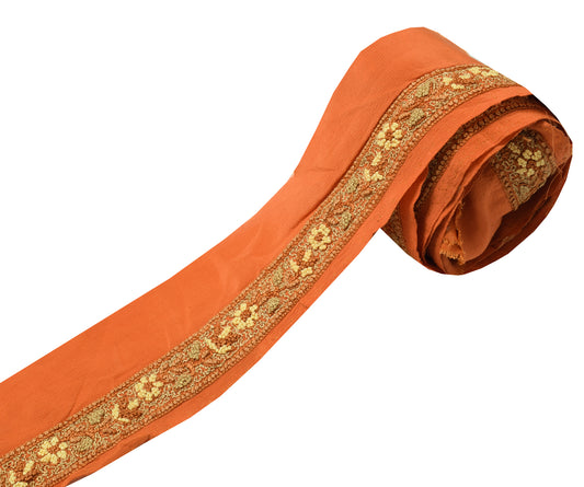 Sushila Vintage Orange Saree Border Indian Craft Sewing Trim Embroidered Lace