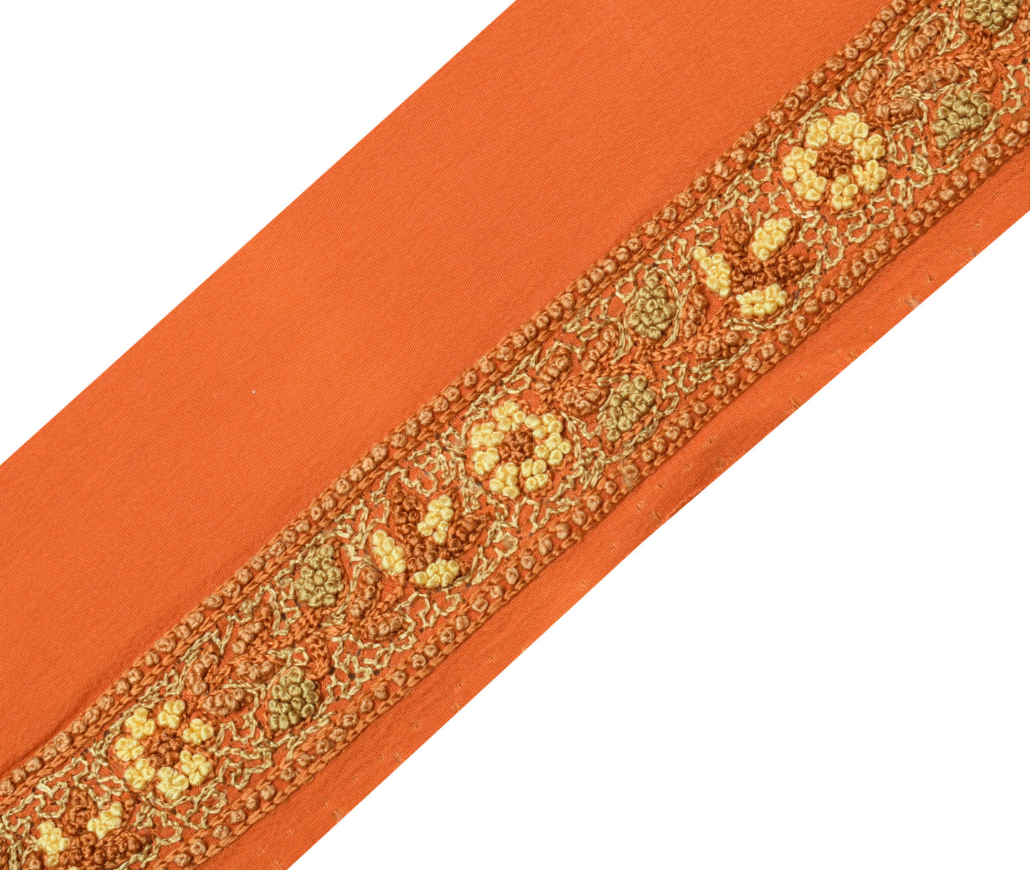 Sushila Vintage Orange Saree Border Indian Craft Sewing Trim Embroidered Lace