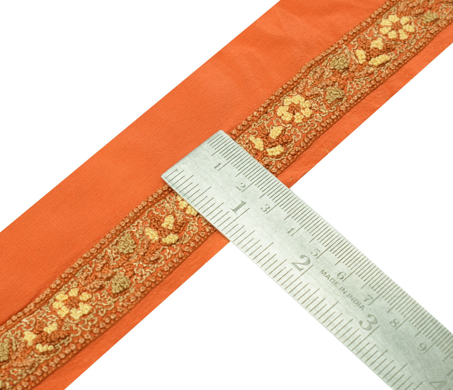 Sushila Vintage Orange Saree Border Indian Craft Sewing Trim Embroidered Lace