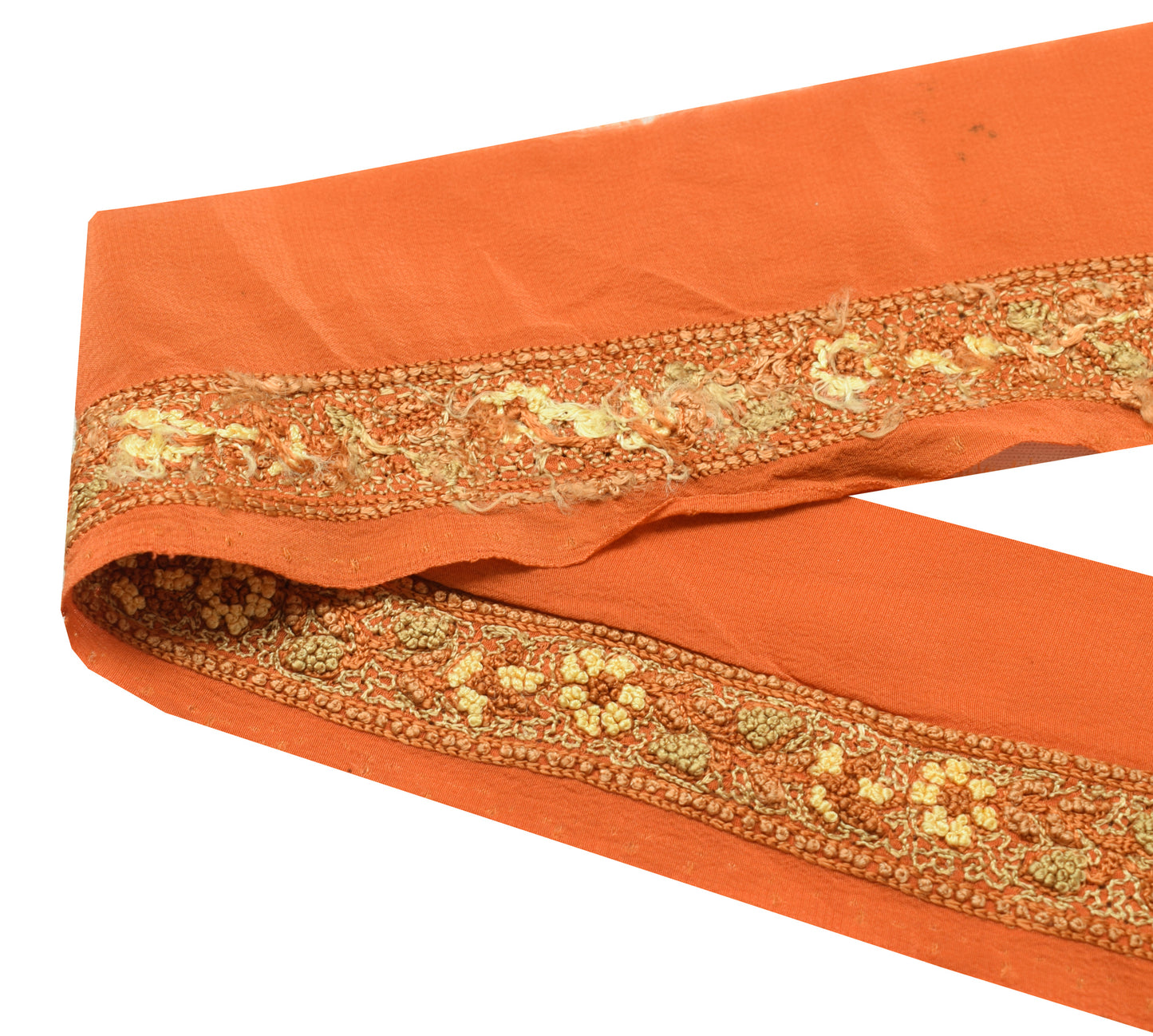 Sushila Vintage Orange Saree Border Indian Craft Sewing Trim Embroidered Lace