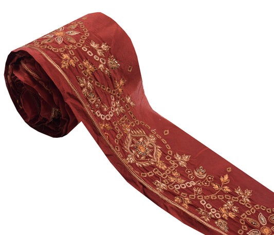 Sushila Vintage Maroon Saree Border Indian Craft Sewing Trim Embroidered Lace