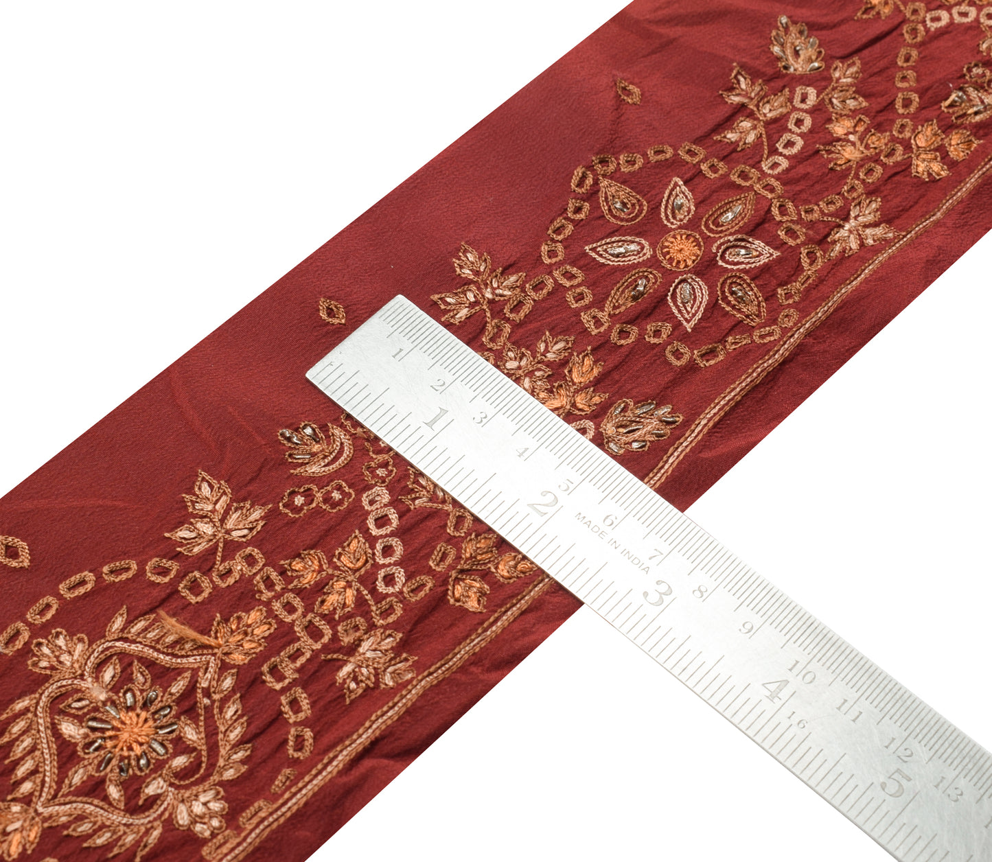 Sushila Vintage Maroon Saree Border Indian Craft Sewing Trim Embroidered Lace