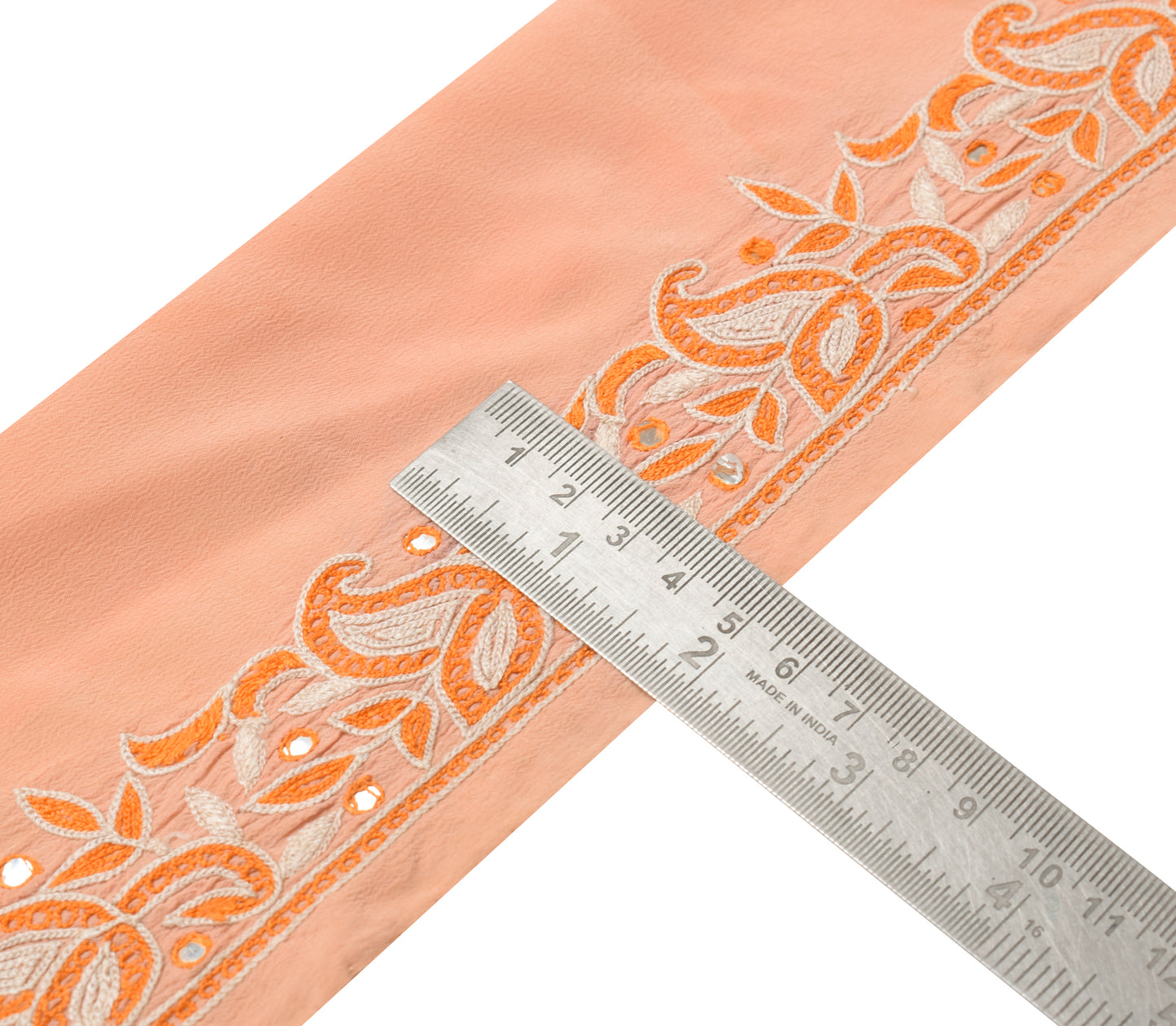 Sushila Vintage Peach Saree Border Indian Craft Sewing Trim Embroidered Ribbon